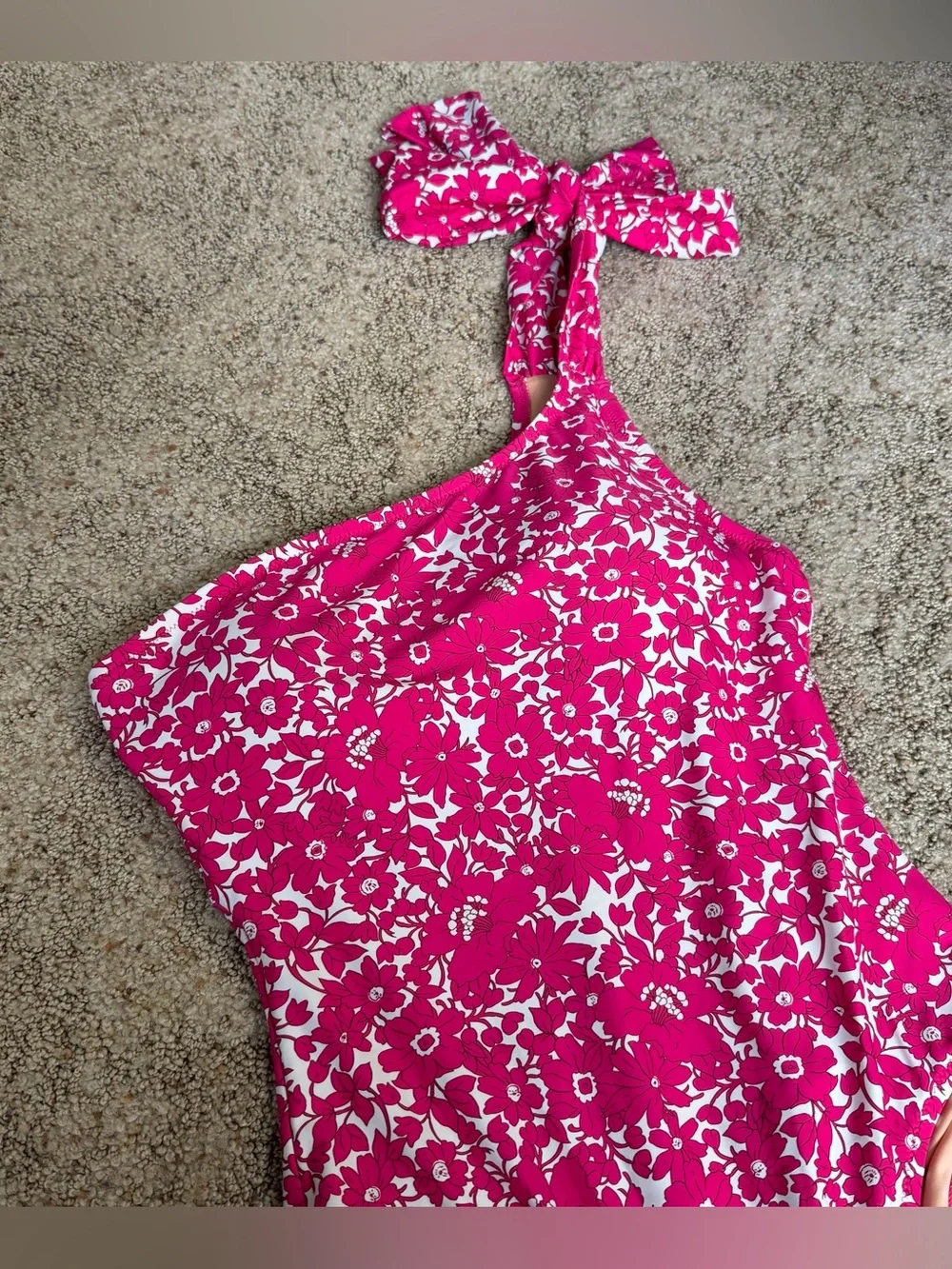 J. Crew One Shoulder One Piece Swimsuit Pink Floral Bow Size 10 Bathing Suit